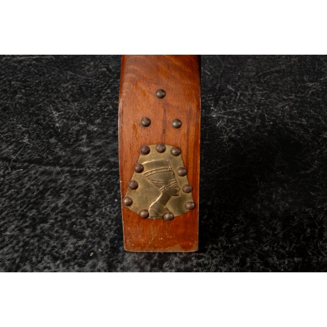 Moroccan Camel Saddle Stool in Stained Wood with Brass and Leather, 1980s For Sale - Image 17 of 18