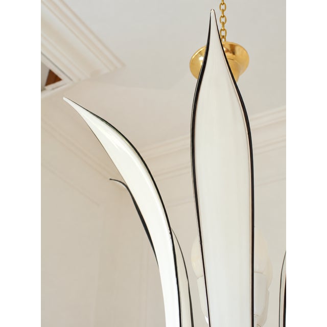 Mid-Century Modern Italian Brass and Murano Glass Palms Chandelier, 1970s For Sale - Image 3 of 10