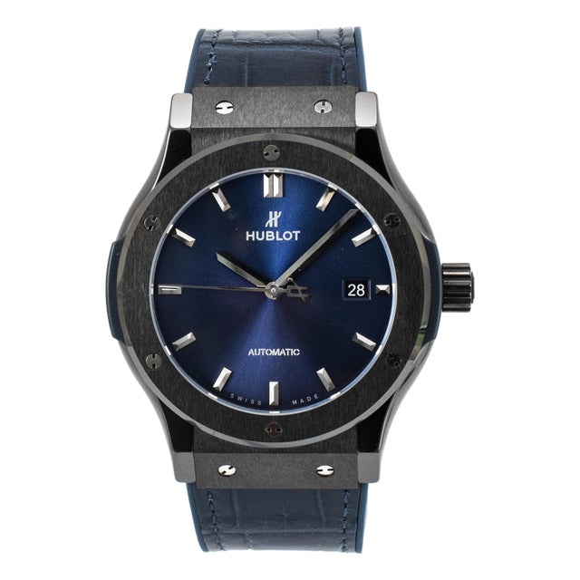 Hublot Classic Fusion 45mm 511.cm.7170.rx Titanium Blue Dial Black Ceramic Watch For Sale