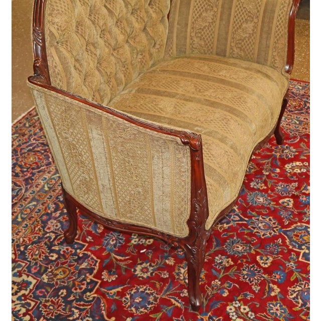 Late 20th Century Mahogany Louis XV French Style Tufted Loveseat Sofa Settee For Sale In New York - Image 6 of 12
