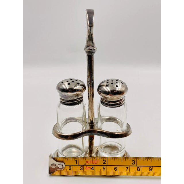 Mid 20th Century Silver Plate Original “Beverly Hilton” Salt & Pepper Shaker Caddy Set- 3 Pieces For Sale - Image 9 of 11