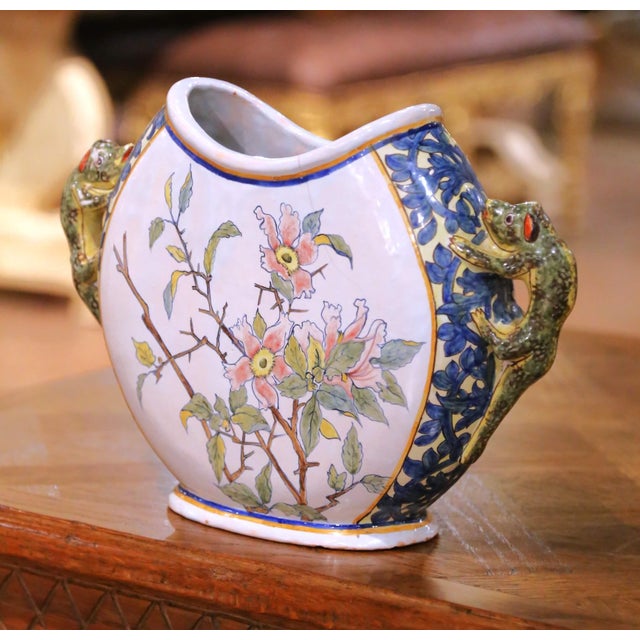 19th Century French Porquier-Beau Quimper Faience Moon-Shaped Vase For Sale In Dallas - Image 6 of 11