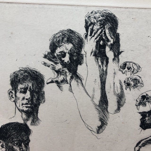 Printmaking Materials Self Portrait With Cats by Sigmund Abeles 1965 For Sale - Image 7 of 12