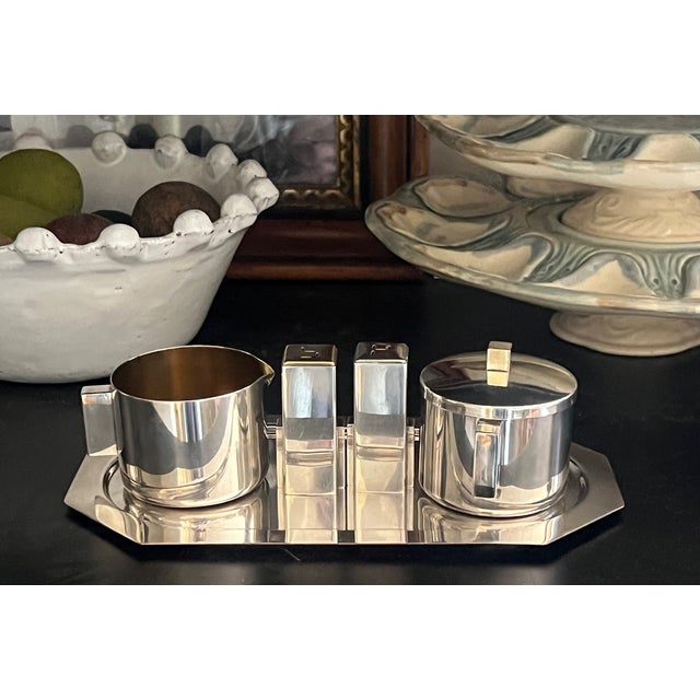 Merle F. Faber Merle D, Faber Quadruple Silver Plated Art Deco Skyscraper Design Five Piece Set For Sale - Image 4 of 16