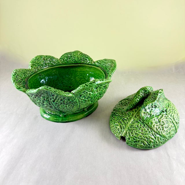 Rustic Portuguese Majolica Cabbage Leaf Tureen, Circa 1930s For Sale - Image 11 of 18