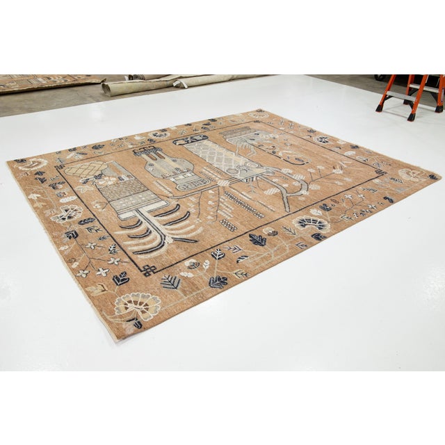 Indian 8 X 10 Apadana's Modern Samarkand Style Handmade Indian Wool Rug in Brown For Sale - Image 3 of 10