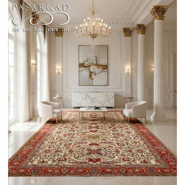 1900 - 1909 Ivory Antique Persian Sultanabad 12'9" X 22'1" For Sale - Image 5 of 5