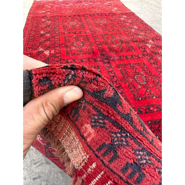 Ruby Red 1970s Hand Knotted Vintage Turkomen Ersari Rug For Sale - Image 8 of 9