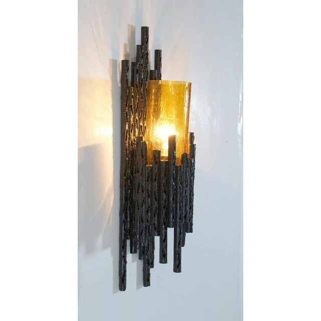 Metal Brutalist Wall Scones by Marcello Fantoni from TON, 1960s, Set of 2 For Sale - Image 7 of 12