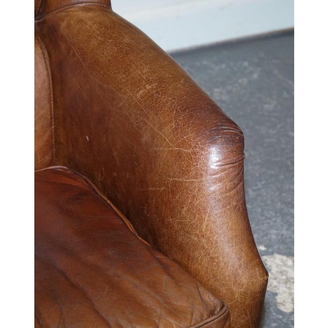 Vintage Brown Heritage Leather Reading Lounge Armchair in the style of Halo and Timothy Oulton For Sale - Image 6 of 16