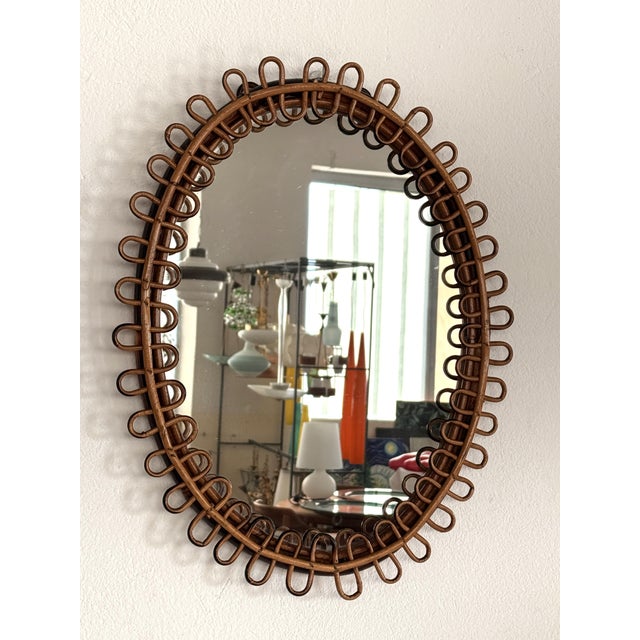 Italian Wall Mirror in Rattan and Bamboo, 1960s For Sale - Image 9 of 11
