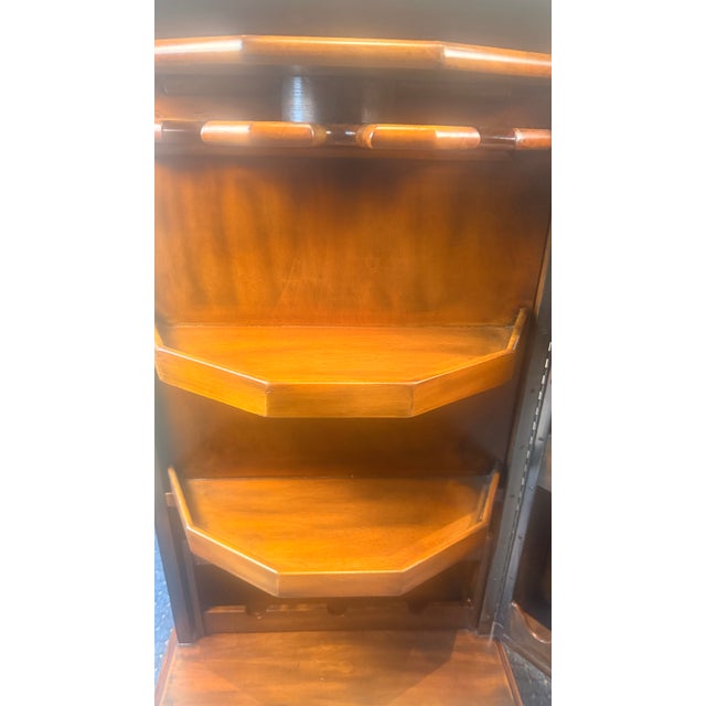 Attributed Theodore Alexander Mahogany Rolling Bar Cabinet With Etched Brass Panels For Sale - Image 17 of 17