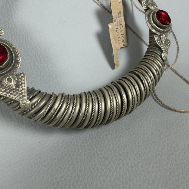 Silver Torchon Necklace in Silver with Nomad Ethnic Red Glass For Sale - Image 8 of 11