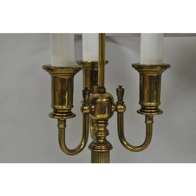 Vintage French Country Tole Metal Shade Brass Column Candelabra Table Lamps Pair For Sale - Image 13 of 16