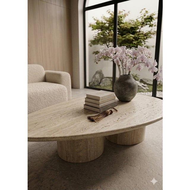 Stone Oval Table in Roman Travertine Marble by Andrea Grasso For Sale - Image 7 of 8
