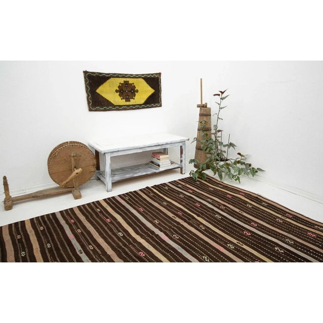 Striped Vintage Brown Kilim Rug For Sale In Los Angeles - Image 6 of 7