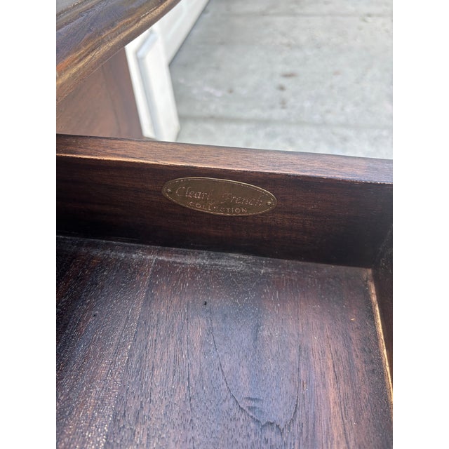 French Provincial Console Table, Louis XV Style Vanity Desk, Vintage Curved Leg Writing Table, Parquet Top Entryway Table, Solid Wood Table For Sale - Image 10 of 12