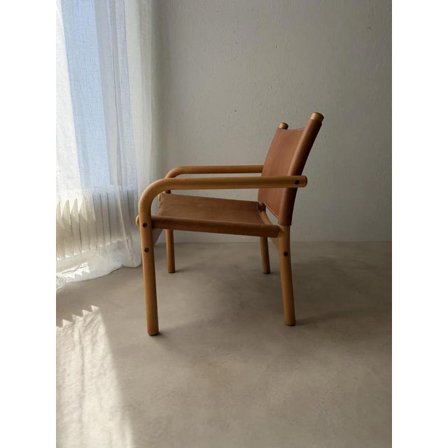 Danish Safari Armchair in Beech Wood and Leather, 1970s For Sale - Image 3 of 12