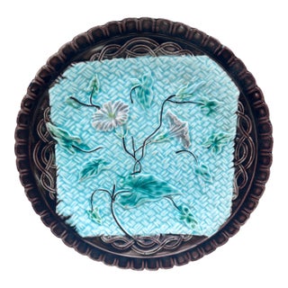 German Majolica Morning Glory Plate Circa 1900 For Sale
