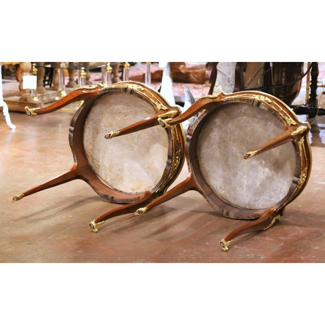 Pair of Mid-C. French Louis XV Marble-Top Mahogany & Ormolu Mounted Side Tables For Sale - Image 11 of 11