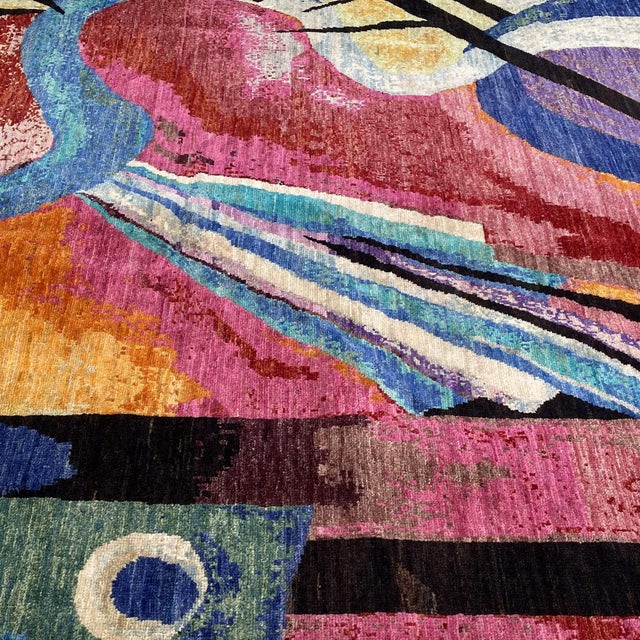 After Wassily Kandinsky Modern Hand-Knotted Wool Rug - 4'3" X 5'7" For Sale - Image 17 of 18
