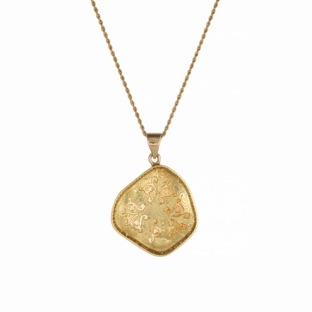 Contemporary Natural Opal Diamond 18k Yellow Gold Freeform Pendant Necklace For Sale - Image 3 of 3