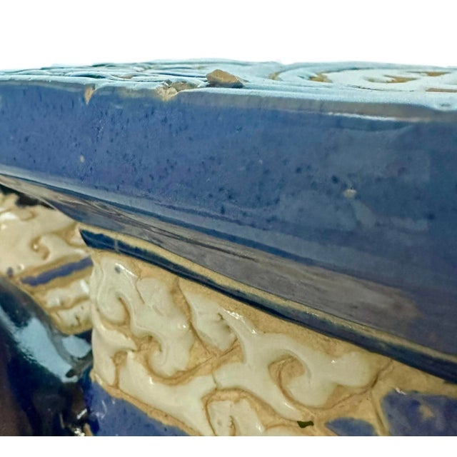 Blue Mid Century Majolica Blue & White Elephant Garden Seat For Sale - Image 8 of 9