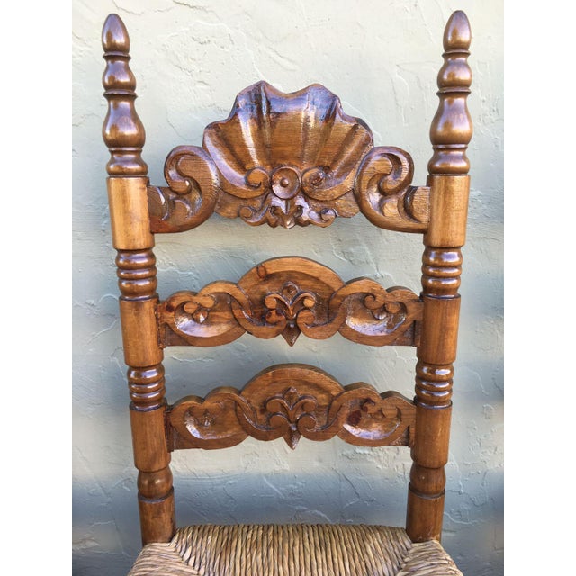 20th Century Set of Six Catalan Chairs in Carved Walnut and Caned Seats For Sale - Image 17 of 18
