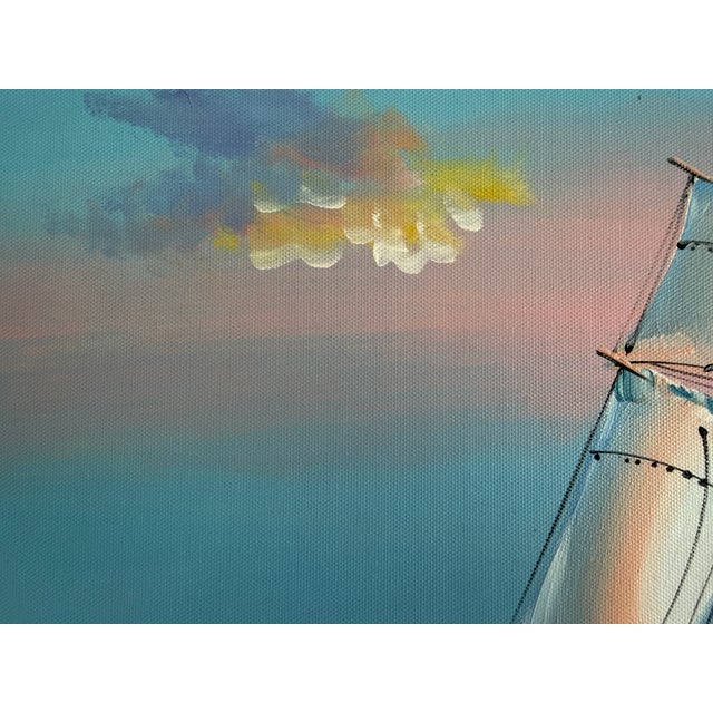 Nautical Original Marine Oil Painting Tall Ship on Open Sea Nautical Seascape Gold Frame For Sale - Image 3 of 11