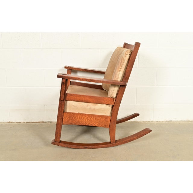 Stickley Brothers Style Antique Mission Oak Arts & Crafts Rocking Chair, Circa 1910 For Sale - Image 11 of 12