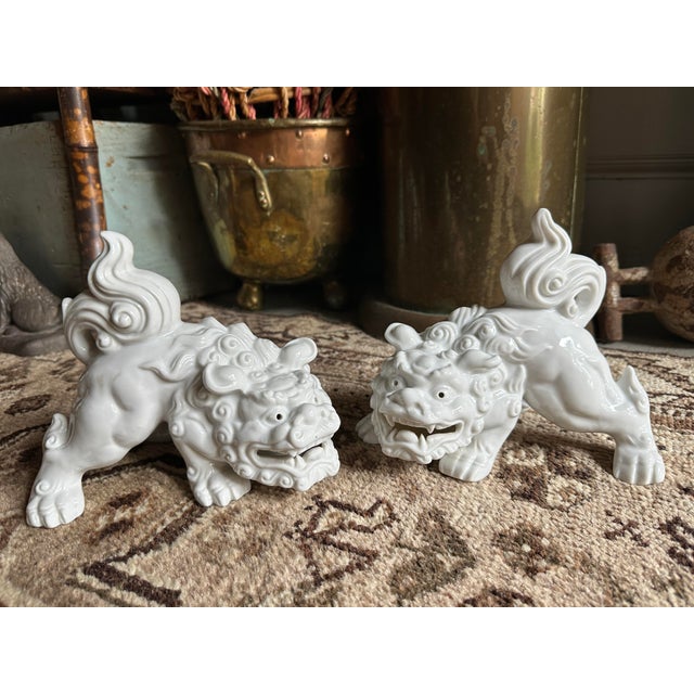 Otagiri Company Vintage Otagiri Porcelain Blanc De Chine Foo Dog Dragons -a Pair For Sale - Image 4 of 11