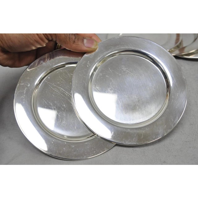Metal Vintage Oneida Mid Century Modern 6" Silver Plated Bread Dessert Plate, Set of 6 For Sale - Image 7 of 13