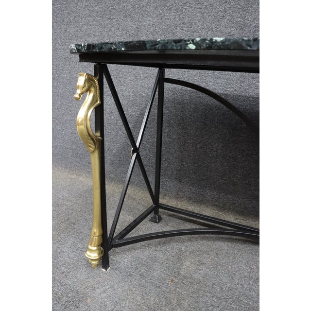 Maison Charles Style Brass Seahorse Console Table With Verdi Marble Top For Sale - Image 13 of 15