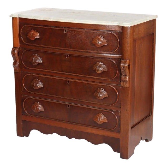 Renaissance Revival Carved Walnut & Marble Dresser C1890 For Sale