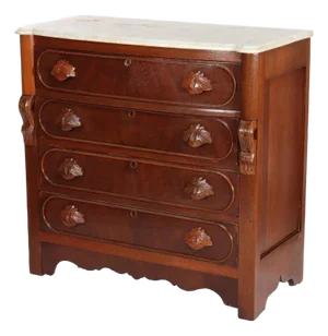 Renaissance Revival Carved Walnut & Marble Dresser C1890