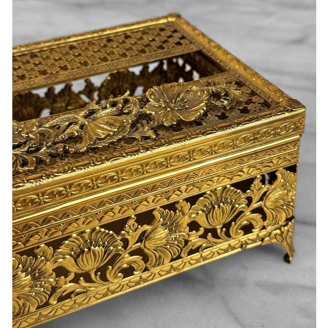 Vintage Italian Rococo Baroque Gold Gilded Pierced Tissue Box Holder For Sale - Image 9 of 10