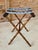 Vintage Walnut Faux Bamboo Folding Luggage Rack With Needlepoint Straps For Sale - Image 4 of 11