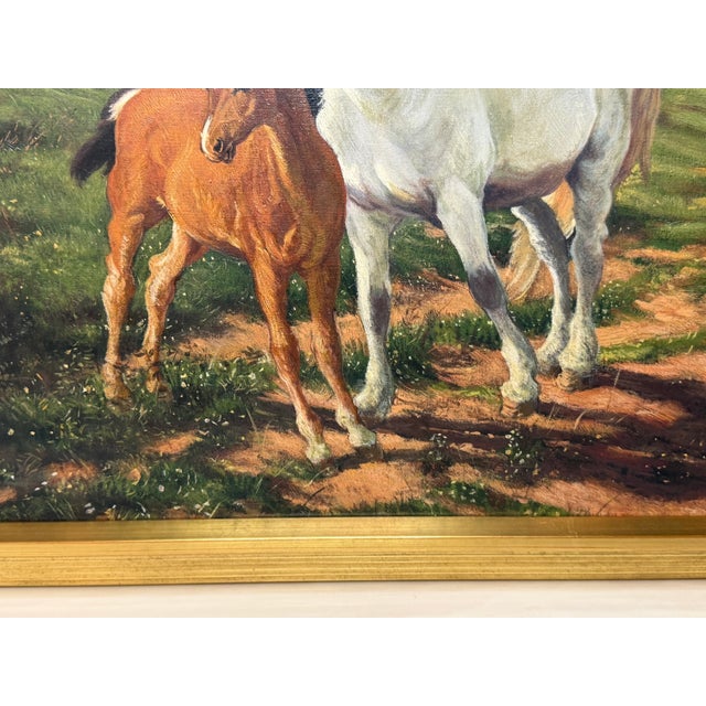 Gilt Framed Oil Painting Grey Mare and Chestnut Foal "Mother and Son" After Henry William Banks Davis Ra For Sale - Image 6 of 18