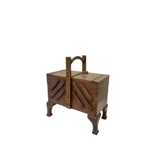 Brown Arts & Crafts Style Oak Expanding Sewing Box, 1950s For Sale - Image 8 of 8