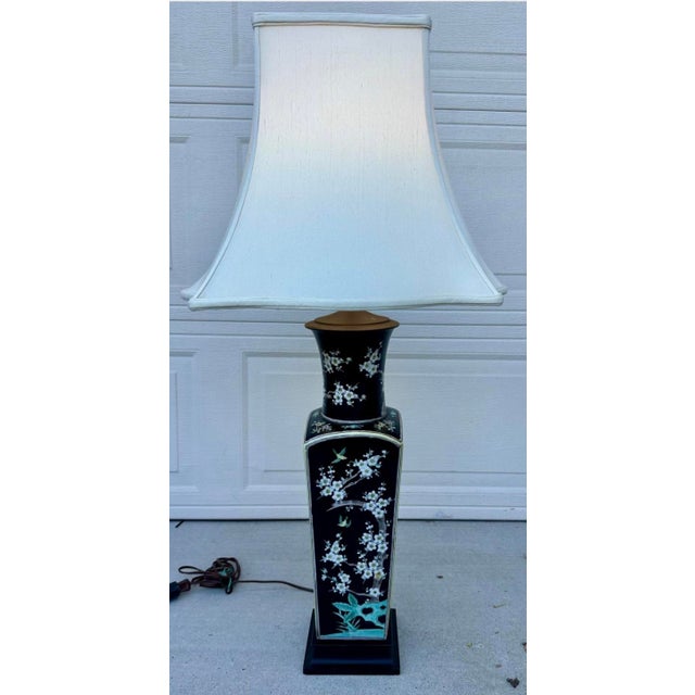 Antique Large Chinese Famille Noire Square Porcelain Vase Table Lamp 36" For Sale - Image 16 of 18
