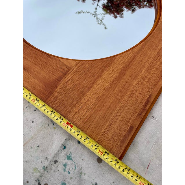Wood Danish Modern Teak Round Wall Mirror by Hadsten Træindustri — Scandinavian McM, 1970s For Sale - Image 7 of 8