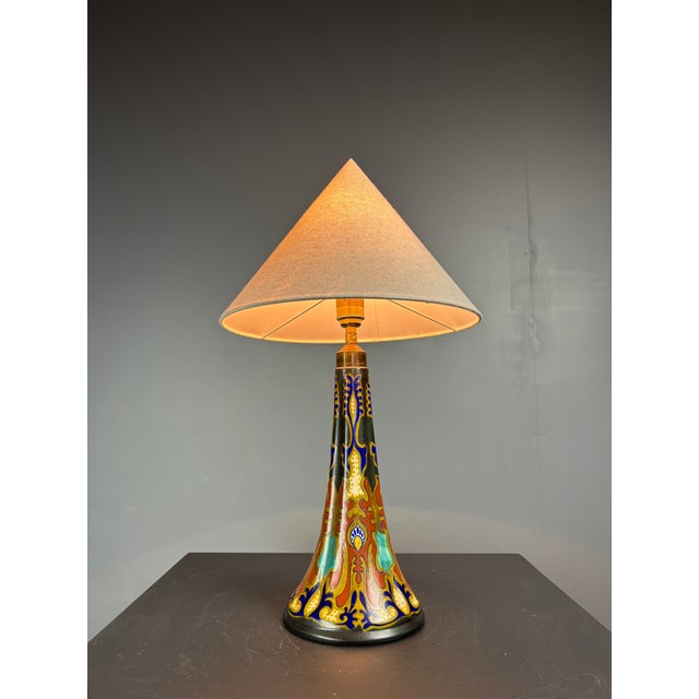 Art Nouveau Dutch Ceramic Plazuid Gouda Pottery Table Lamp, 1920s For Sale - Image 9 of 18