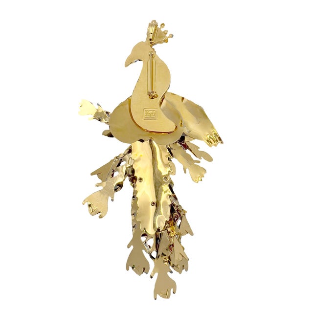 1990s Lunch at the Ritz, Rare Handcrafted Peacock Pin Brooch Pendant With Crystals For Sale - Image 10 of 10