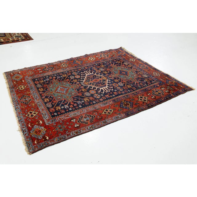 Persian Blue and Rust Vintage Karajah Handmade Wool Rug With Allover Pattern For Sale - Image 3 of 8