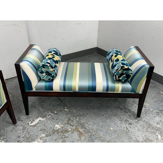 Wood Bespoke Coastal Stripe Benches, Pair For Sale - Image 7 of 12