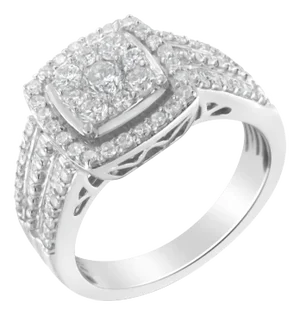 10K White Gold Diamond Cluster Ring (1 Cttw, H-I Color, I1-I2 Clarity) - Size 7