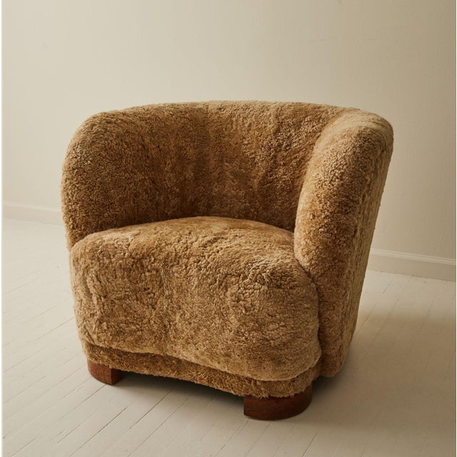 Textile Danish Sheepskin Club Chair, Beechwood Frame, 1940's. For Sale - Image 7 of 8