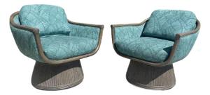 Pair of Upholstered Swivel Chairs Attributed to Palecek Baldwin Style