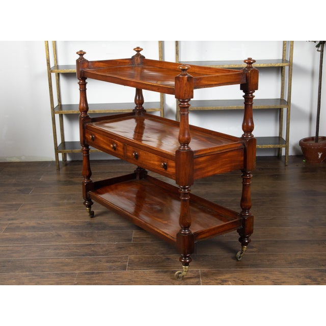 Wood English 1820s Mahogany Trolley on Casters with Open Shelves and Two Drawers For Sale - Image 7 of 12