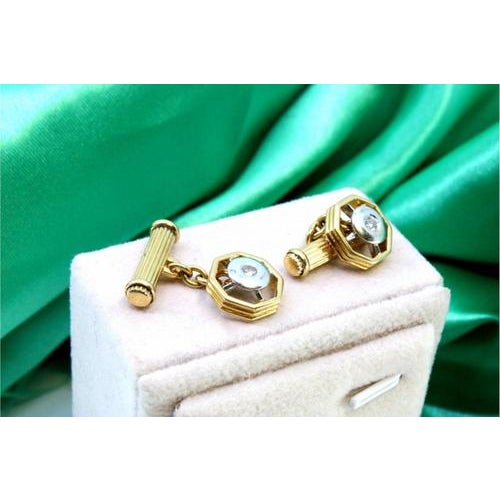 Two-Tone Gold Cufflinks with Brilliant-Cut Diamonds, Set of 2 For Sale - Image 5 of 6